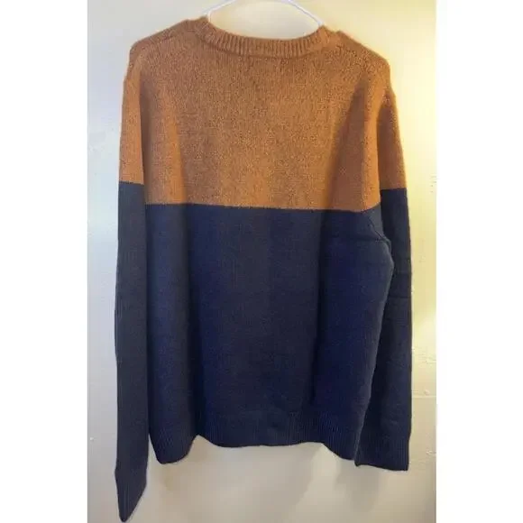 Goodfellow Sweater Mens L Navy/Orange Colorblock Knit Crew Neck Pullover NEW NWT - Picture 3 of 3